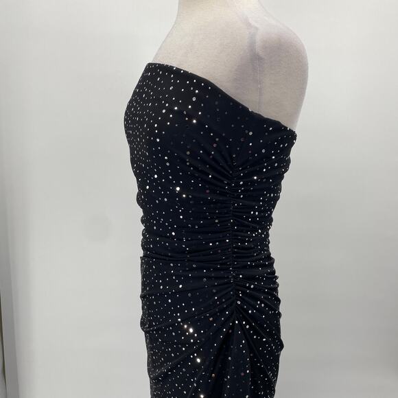 Vintage 90s Y2k City Triangles Strapless Gown Sequined Gathered Black Silver 6/8 - Picture 5 of 9